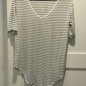 Old Navy Luxe Shirt, Rounded Hem, White with Navy Stripes, Size: Medium